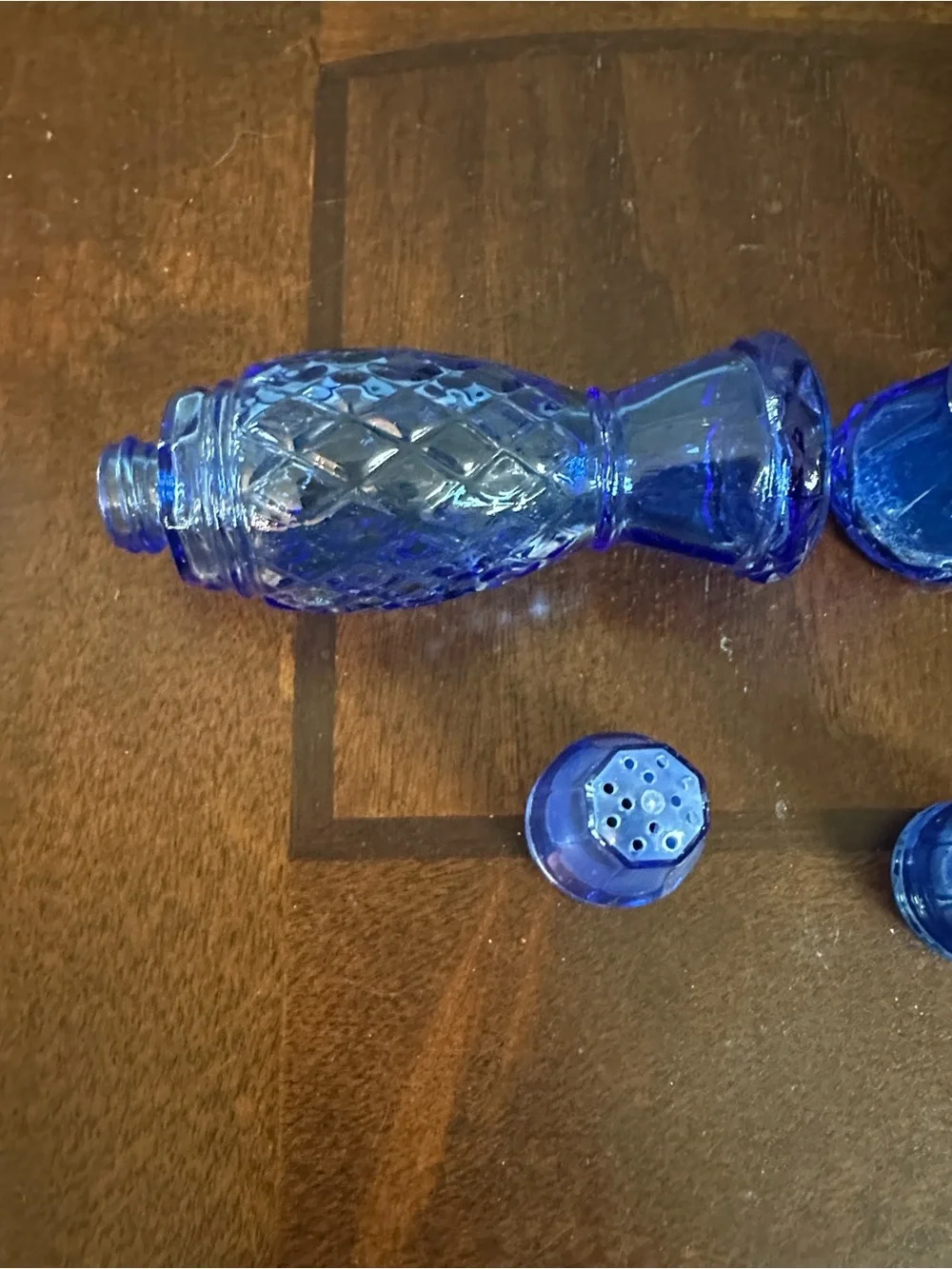 Vintage Avon Cobalt Blue Diamond-Texture Glass Shakers